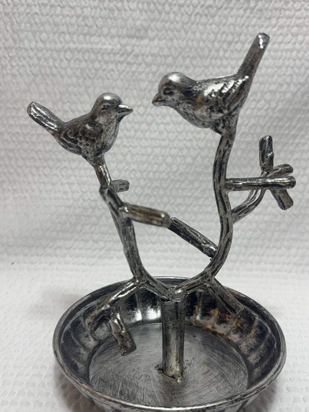 Metal Bird Branch Jewelry Dish - Silver Tone holder